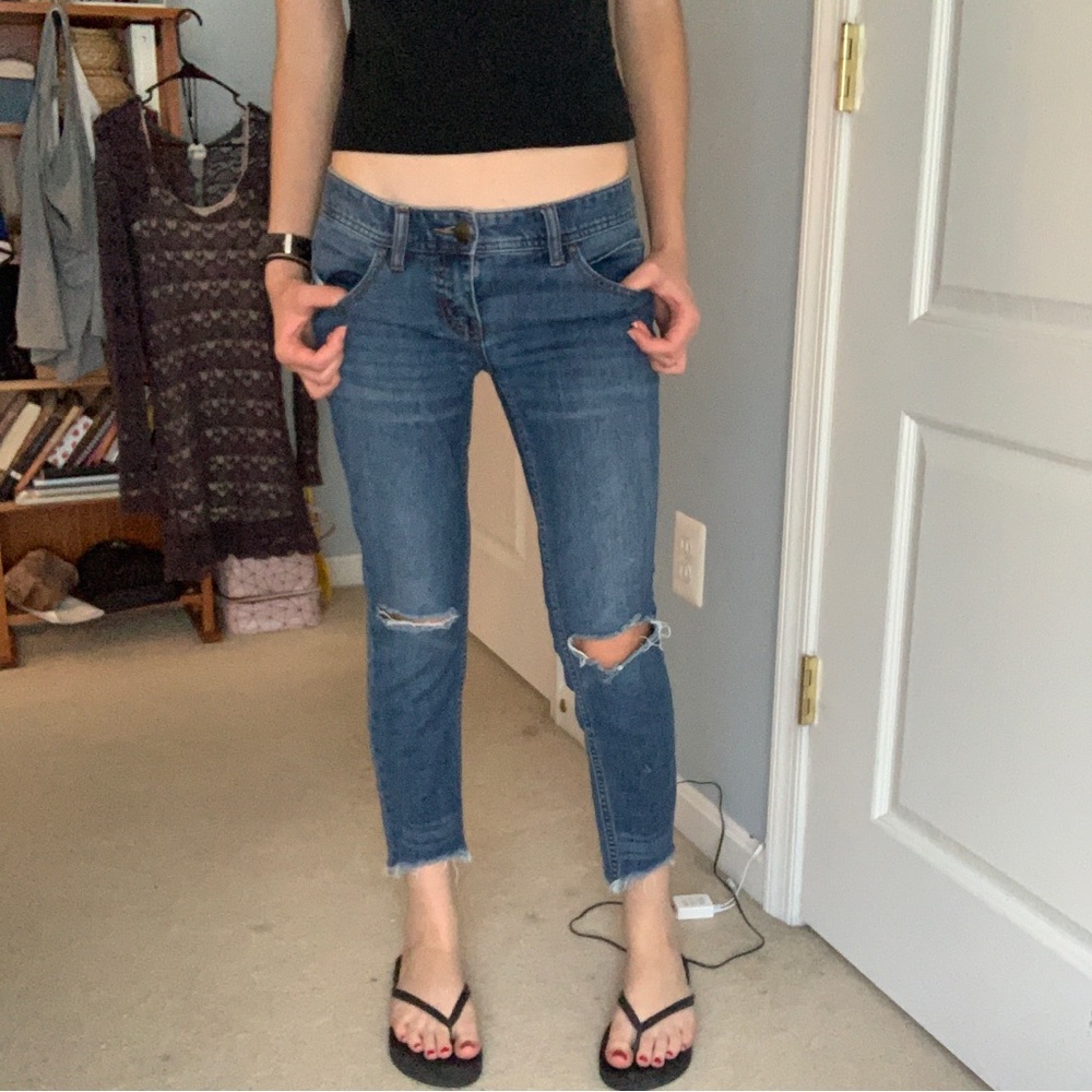 cropped distressed ripped skinny jeans by free people